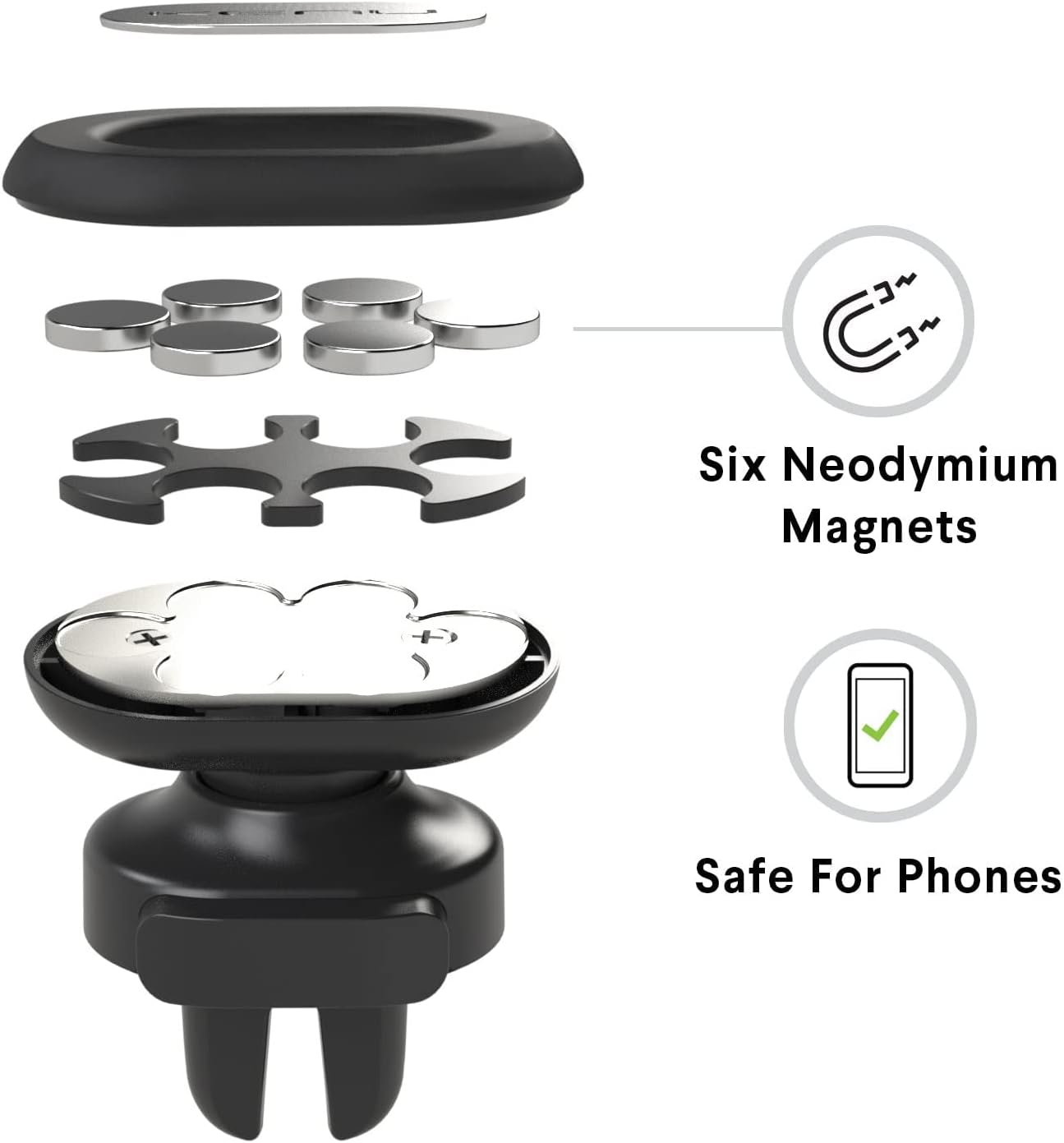 Magnetische Smartphone-Lüftungshalterung 360° Drehbar, Magnetic Airframe Schwarz