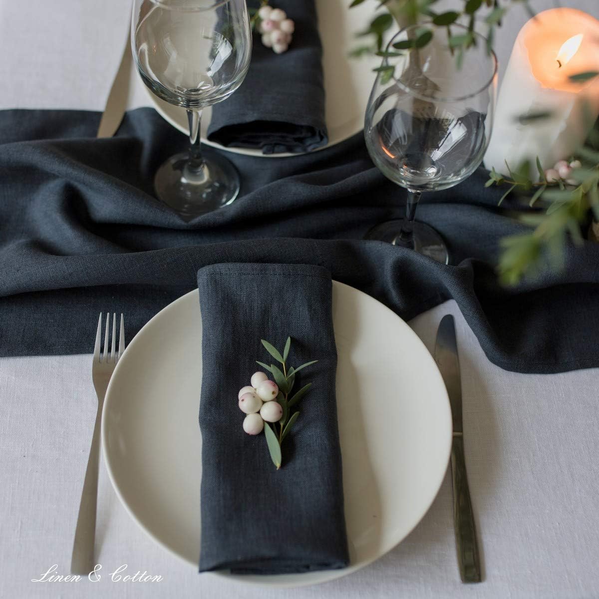 4-teiliges Stoffservietten-Set Hygge, Schwarz Servietten - 32 x 32cm