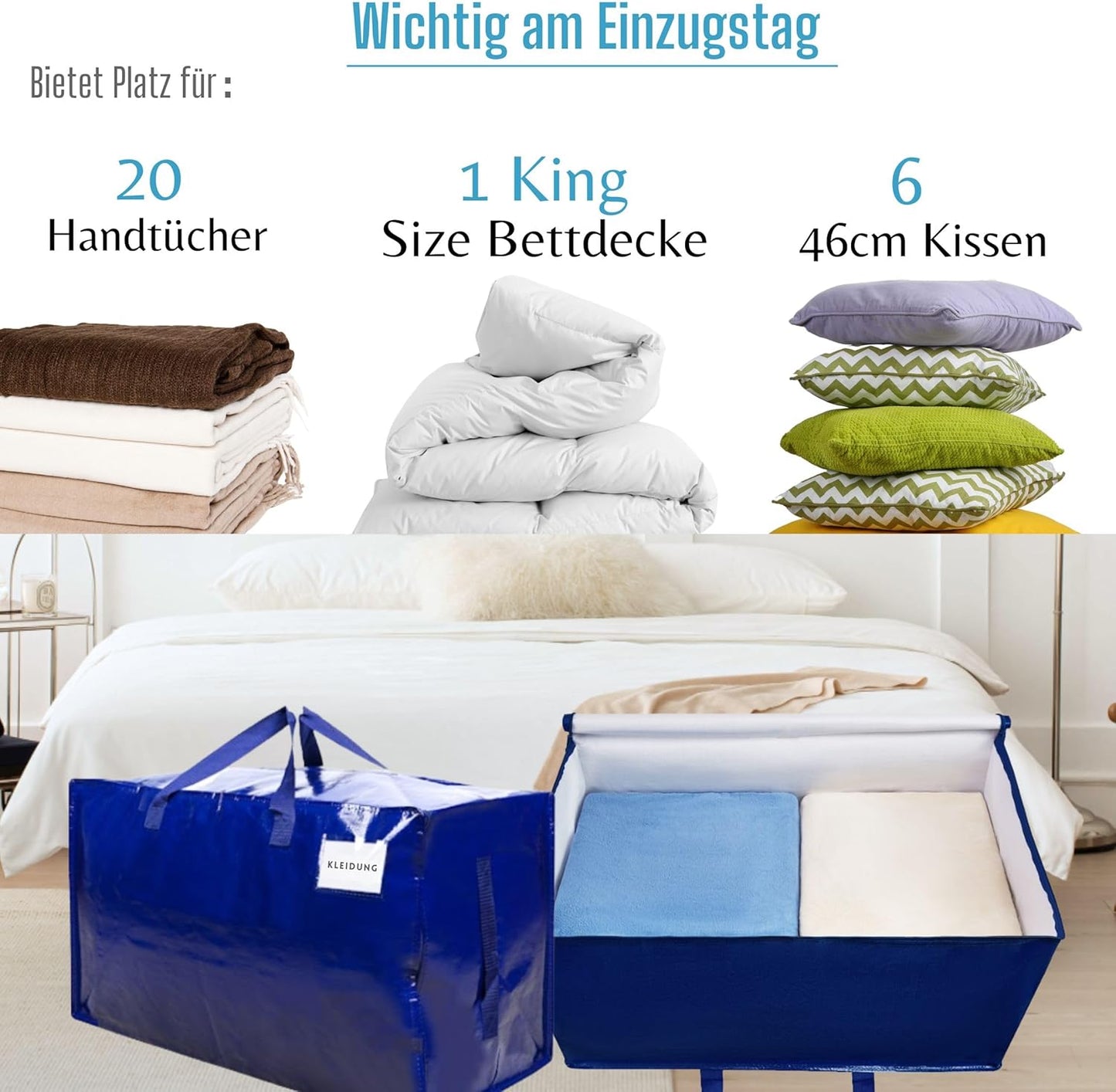 Aufbewahrungstaschen mit Deckel und Griffen, Blau 4er-Pack
