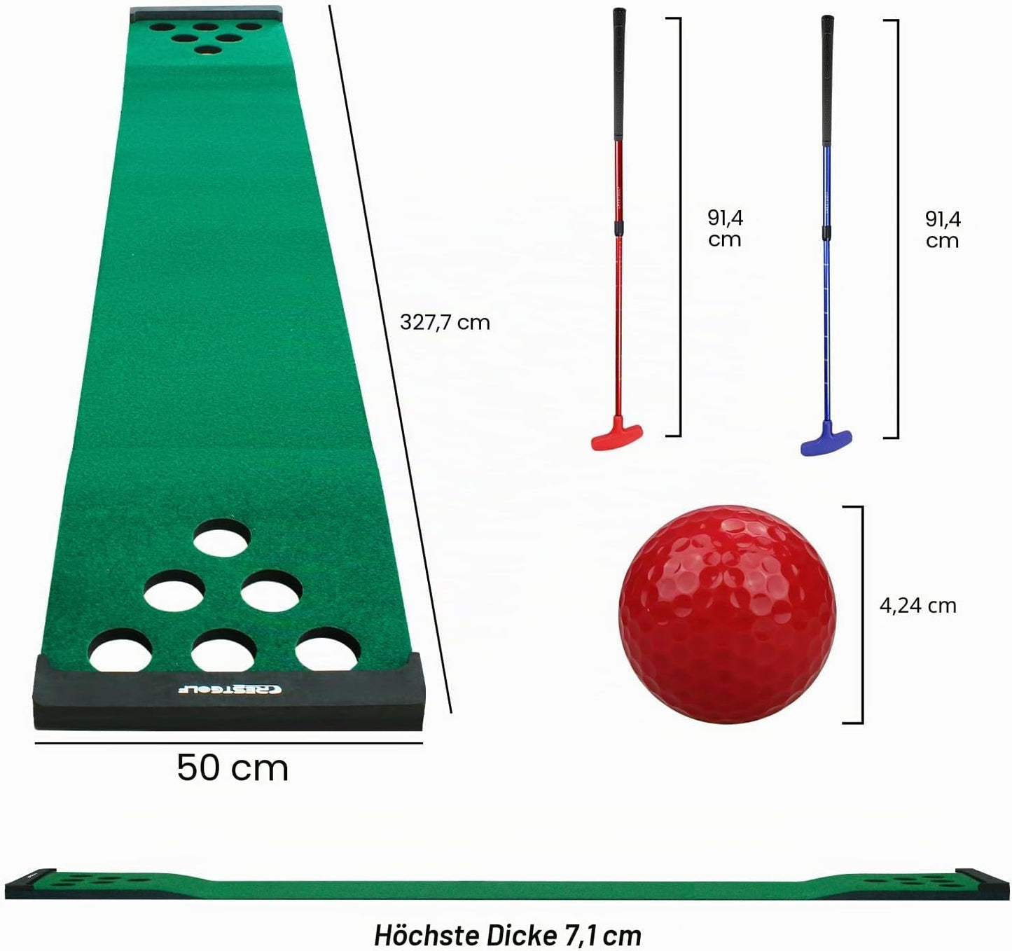 Golf Puttingmatte mit 2 Putter & 6 Bällen, green
