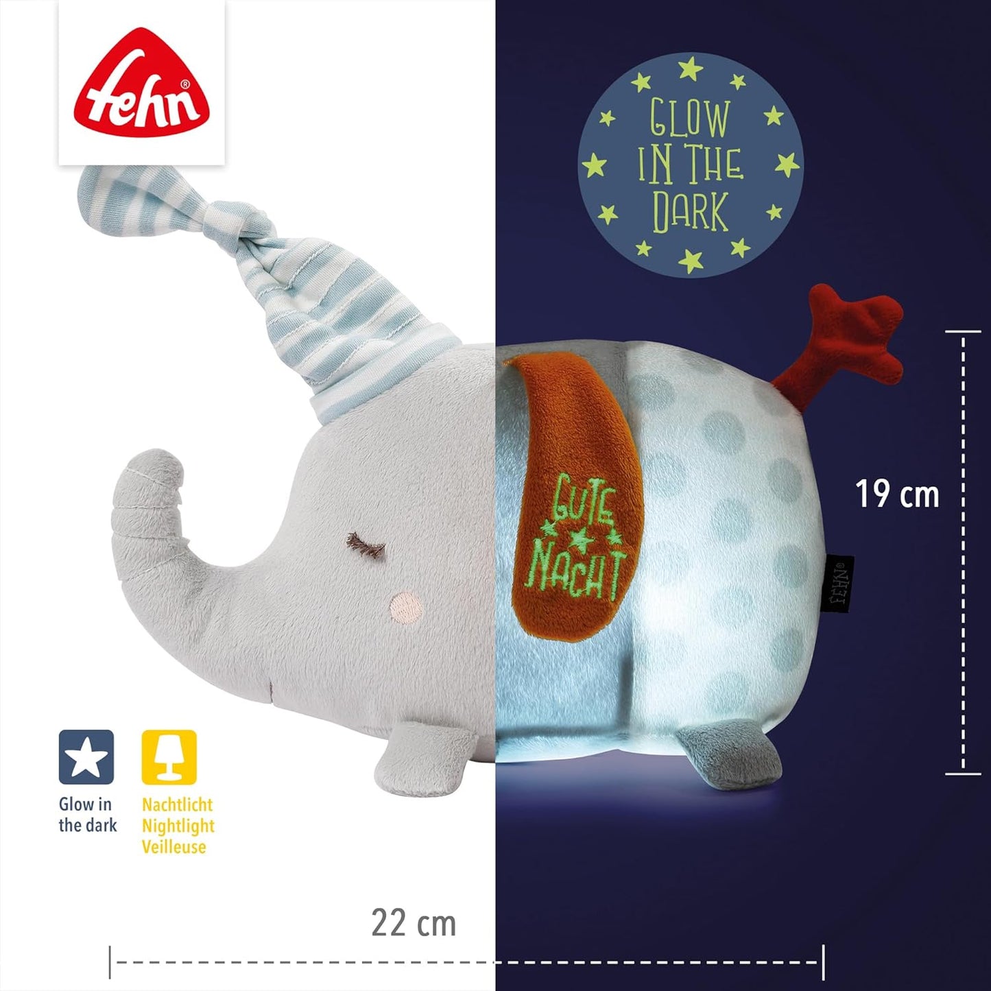 Nachtlicht Elefant mit Glow-in-the-Dark-Bestickung, Elefant