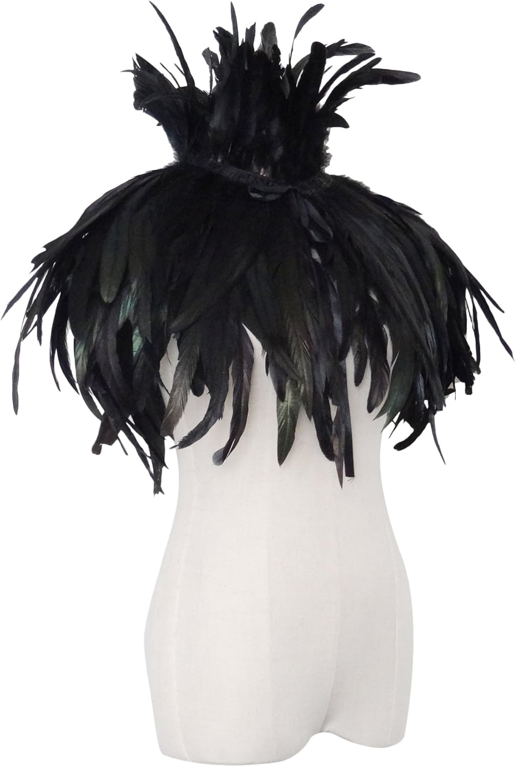 Gothic Feder-Kap Poncho mit Kragen, Schwarz