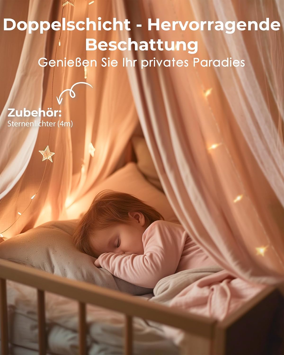 Betthimmel mit Sternenlichtern, Rosa H269 x B100 cm (1er Pack)
