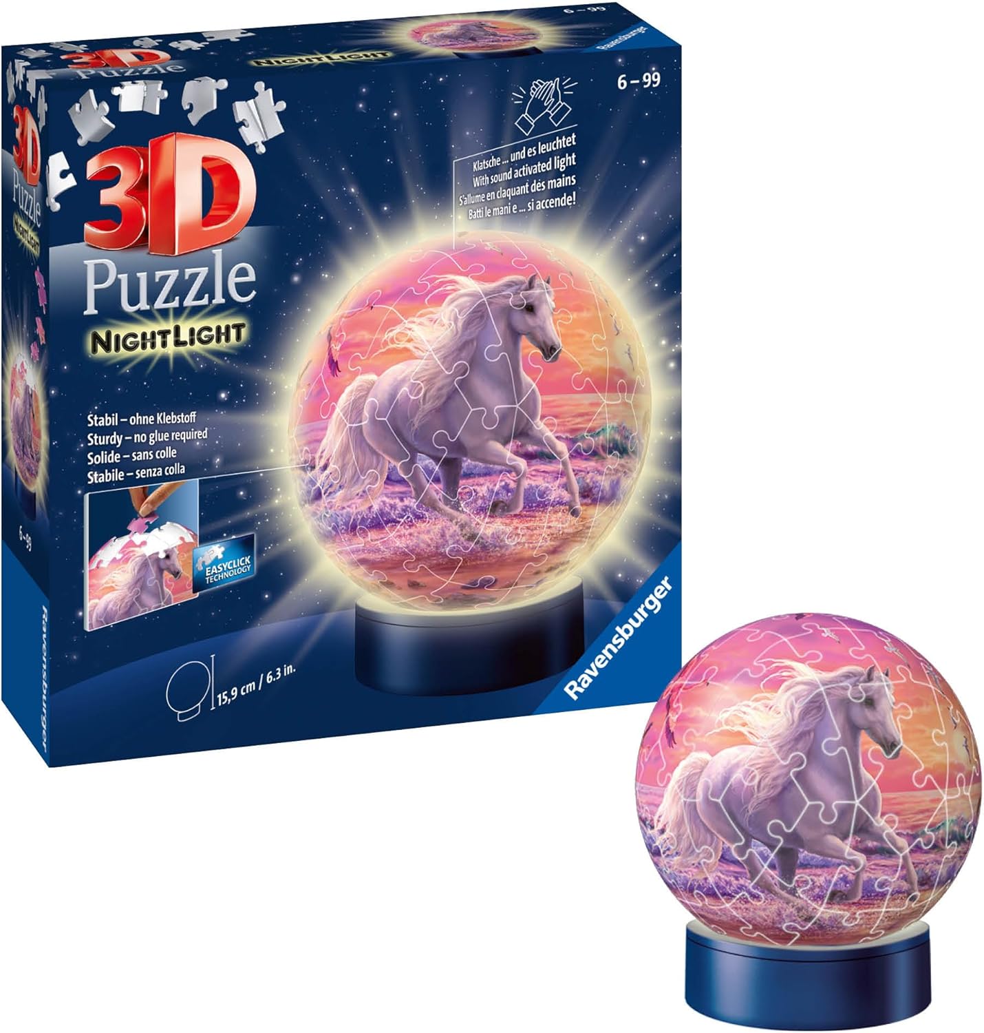 3D Puzzle Nachtlicht Pferde am Strand, Single