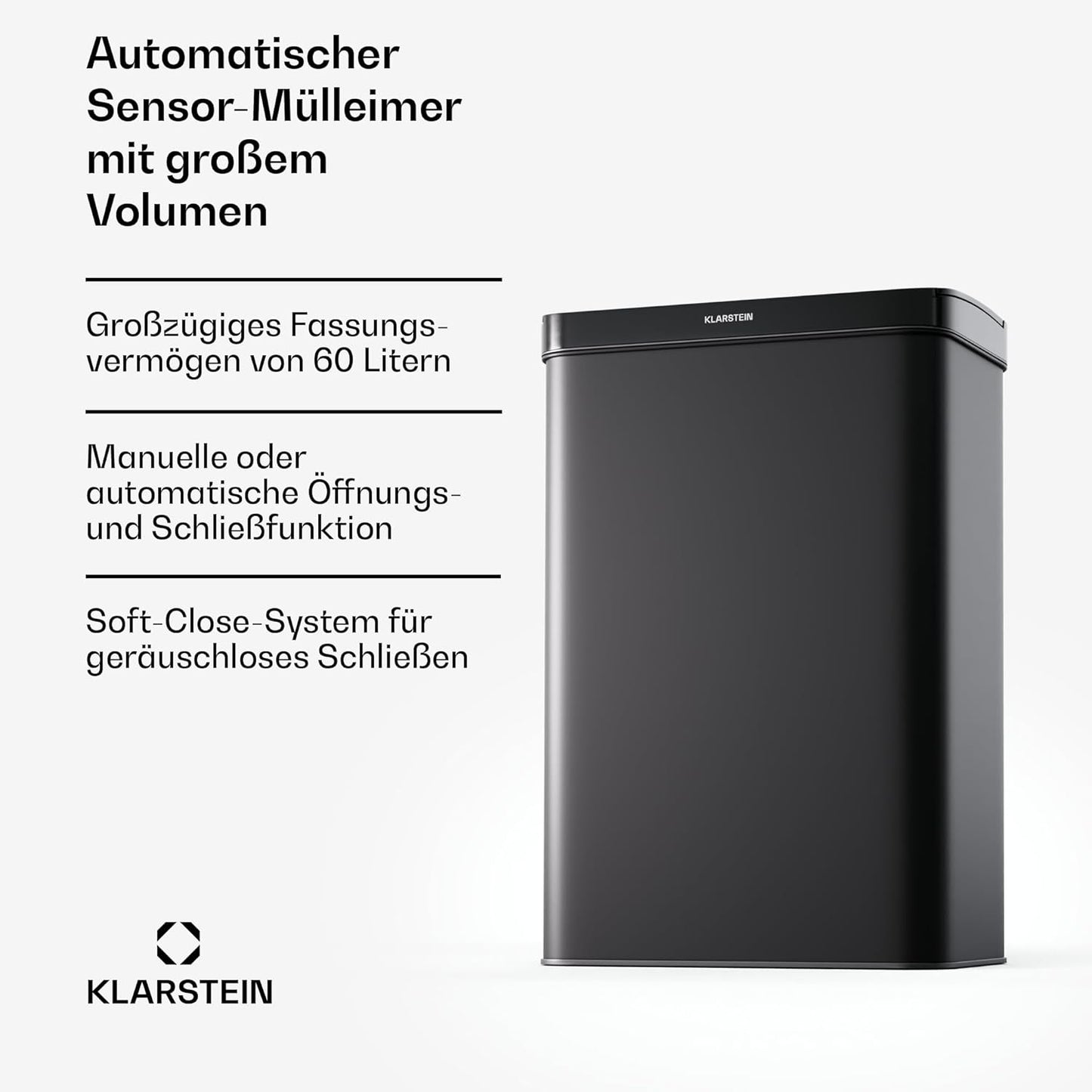 Sensor-Mülleimer mit Bewegungssensor & Soft-Close, 60 L Schwarz