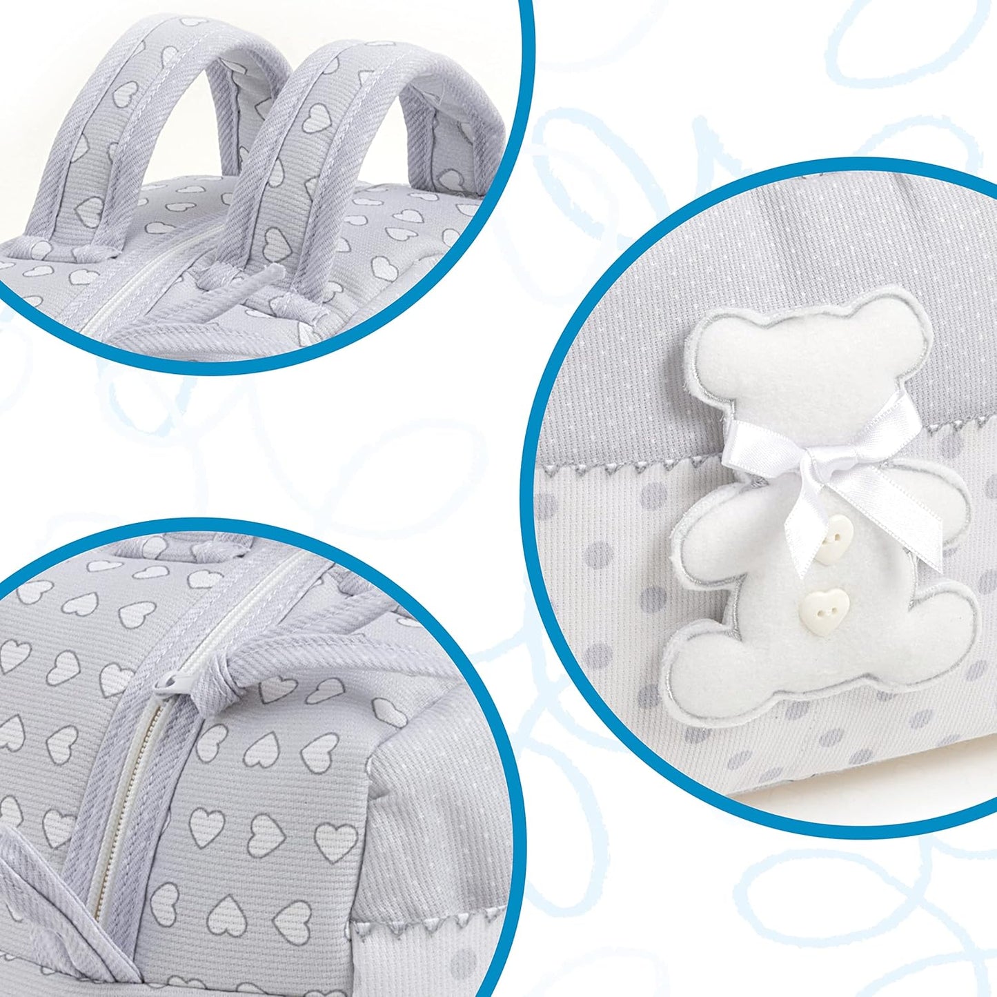 Kosmetikkoffer mit Teddybär-Stickerei, Grau