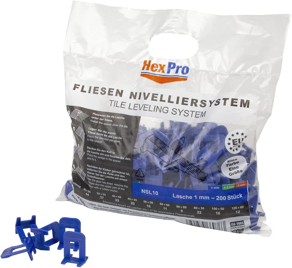 Fliesen Nivelliersystem-Set, Lasche 1mm (200 Stück) 100 Packungen