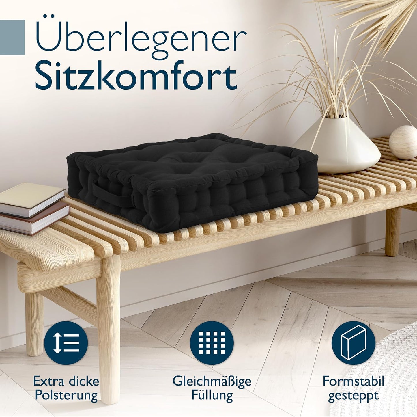 4er-Set Sitzkissen, 50x50 cm, 4 Kissen Schwarz
