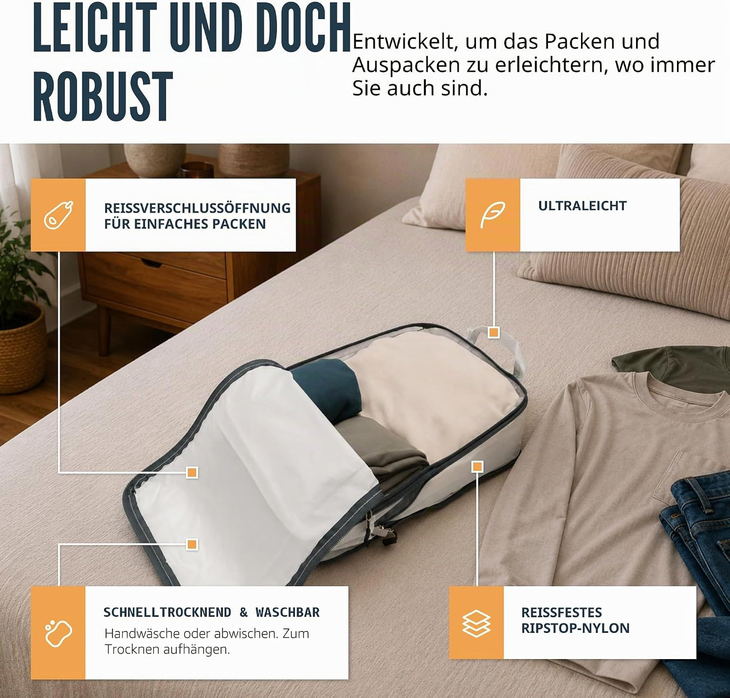 Kompressions-Verpackungswürfel-Set, Weiss/Grau