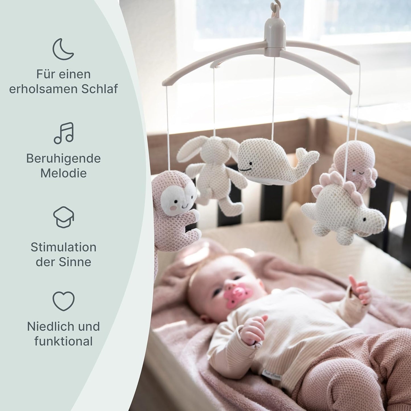 Musik-Mobile Baby Animals mit Spieluhr, Alt Rosa/Warm Linen