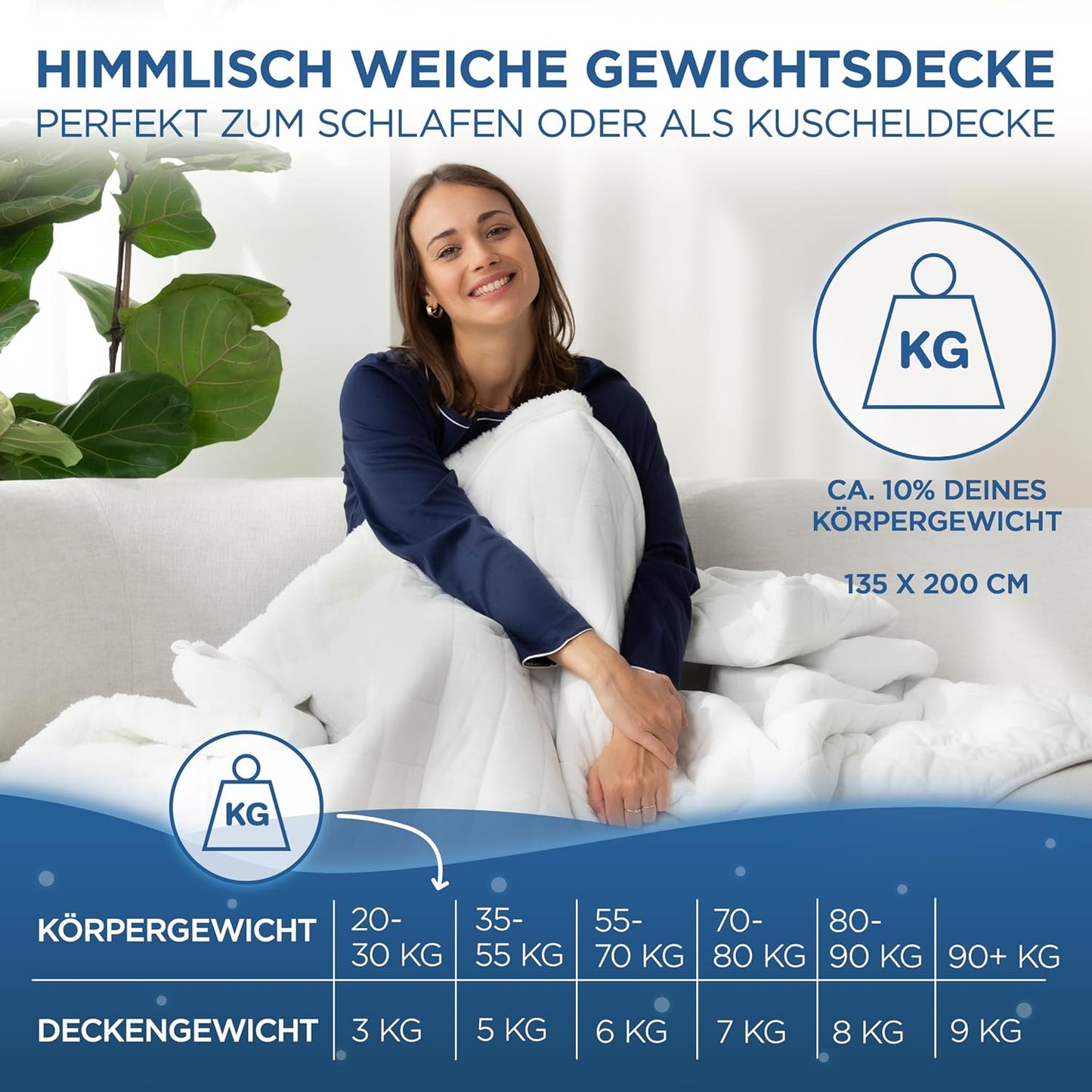 Gewichtsdecke, 8 kg, Weiss 8.0 Kilogramm