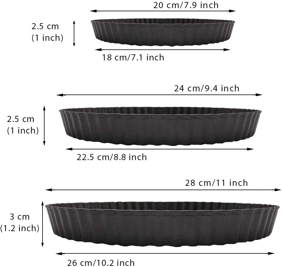 3er-Set Tarteformen mit Hebeboden, 20/24/28 cm