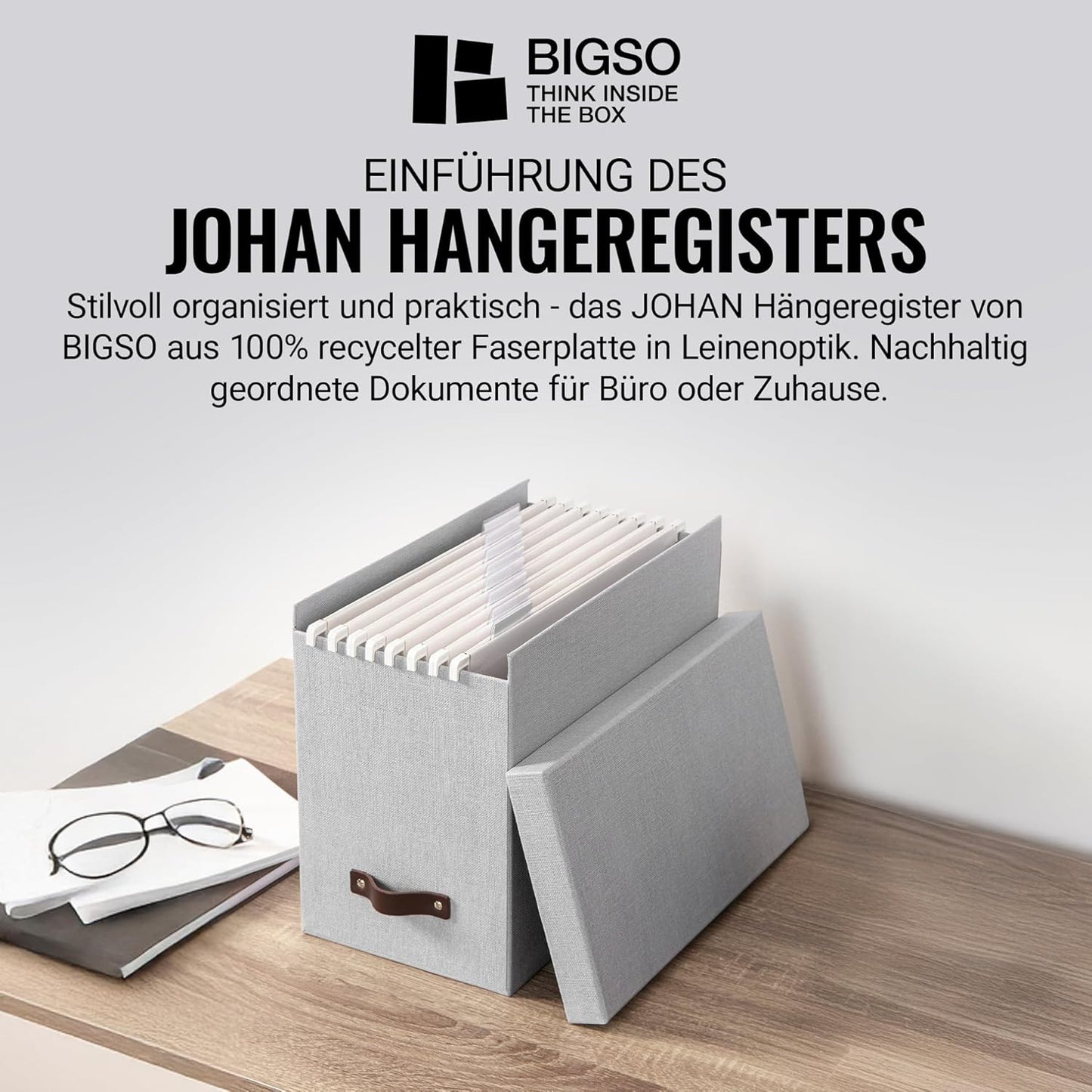 Hängeregisterbox für A4-Dokumente mit Deckel, Hellgrau Pappe