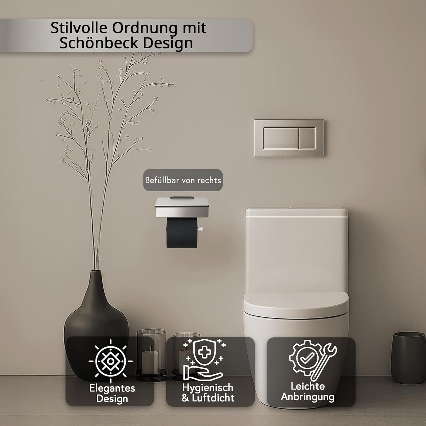 Toilettenpapierhalter mit Feuchttücherbox, Gehäuse Poliert Abdeckung Edelstahl Befüllbar Von Rechts