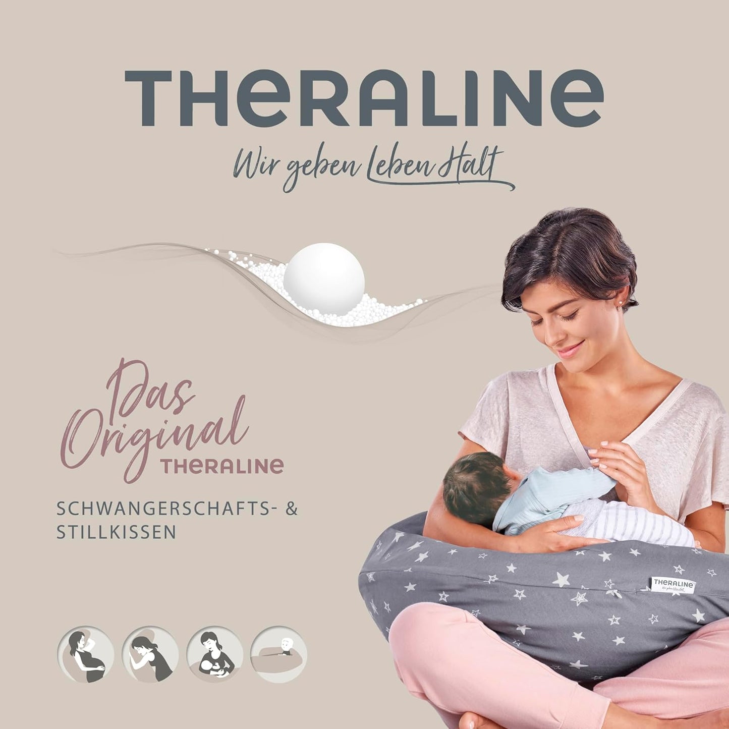 Stillkissen "Das Original" mit Microperlenfüllung inkl. Bezug 190 cm, Musselin Sandbeige