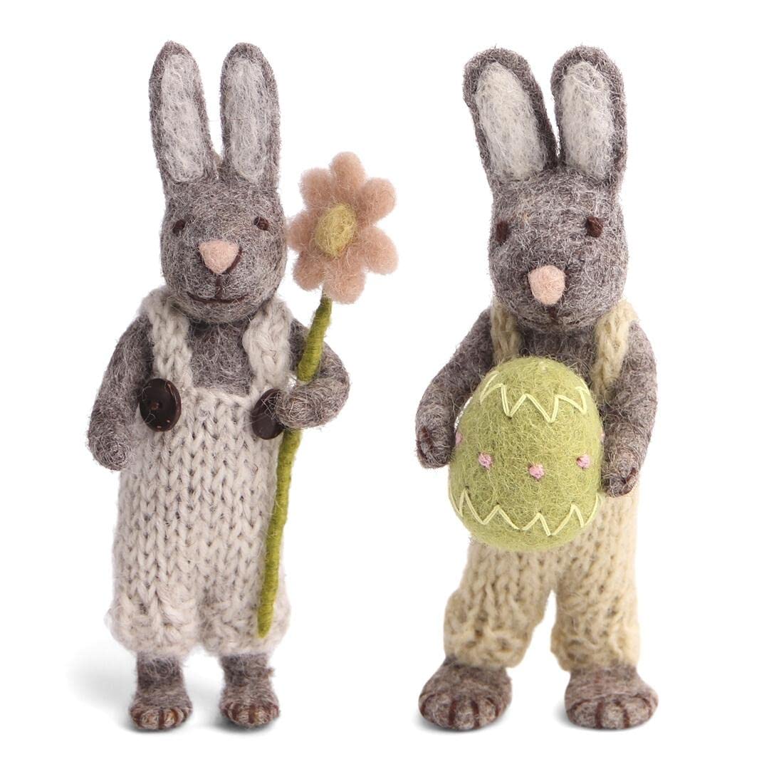 Set mit 2 kleinen Hasen, Hasen | 2er Set mit Tasche & Osterei Gross (27cm) | Ostern