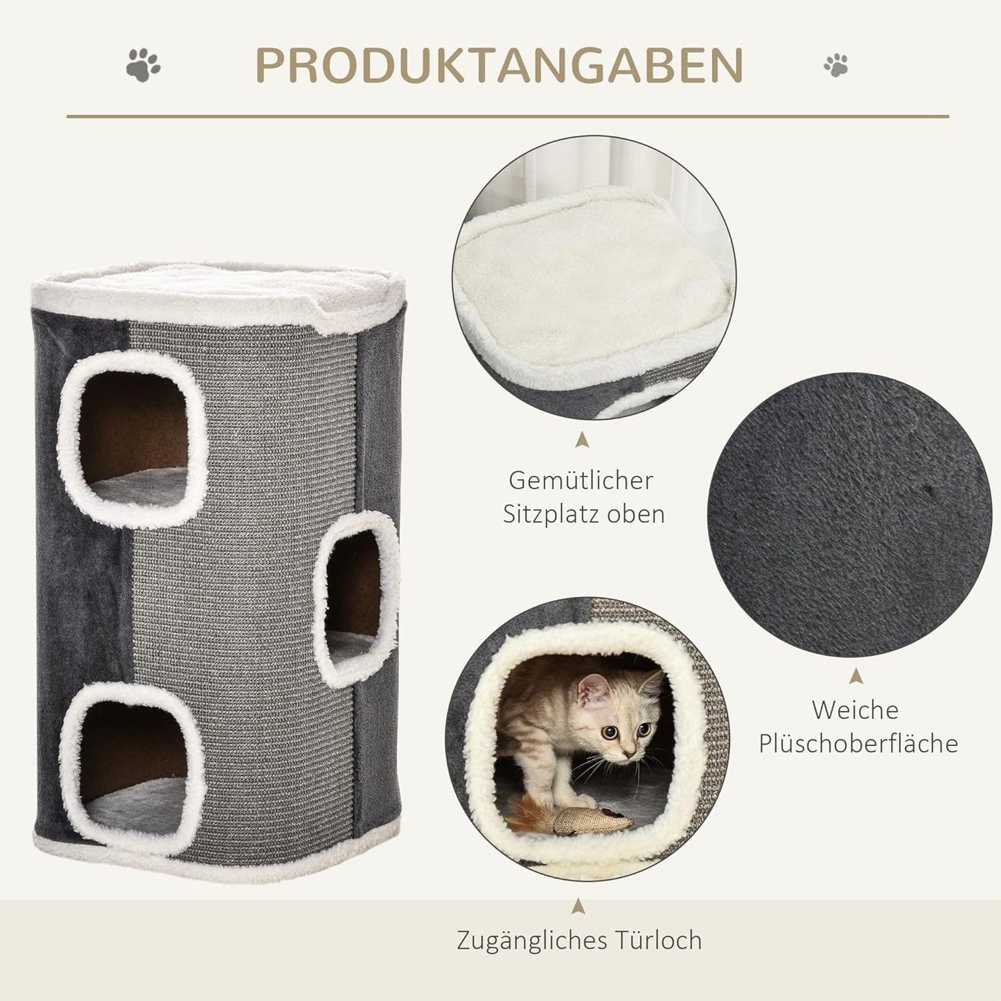 Kratzbaum mit 3 Etagen, Grau+Weiß