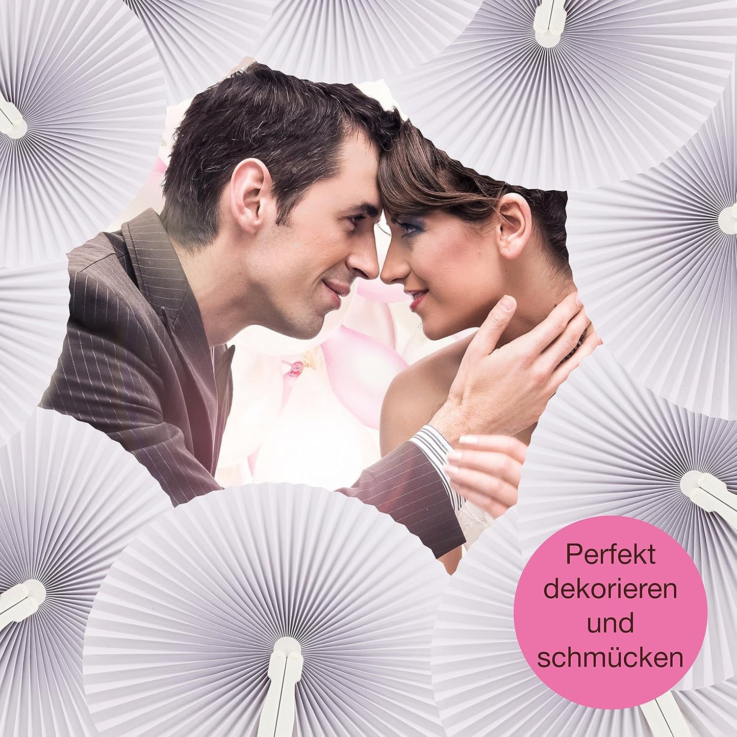 Handfächer mit Verschluss, 60 Stück, Weiss Kreis