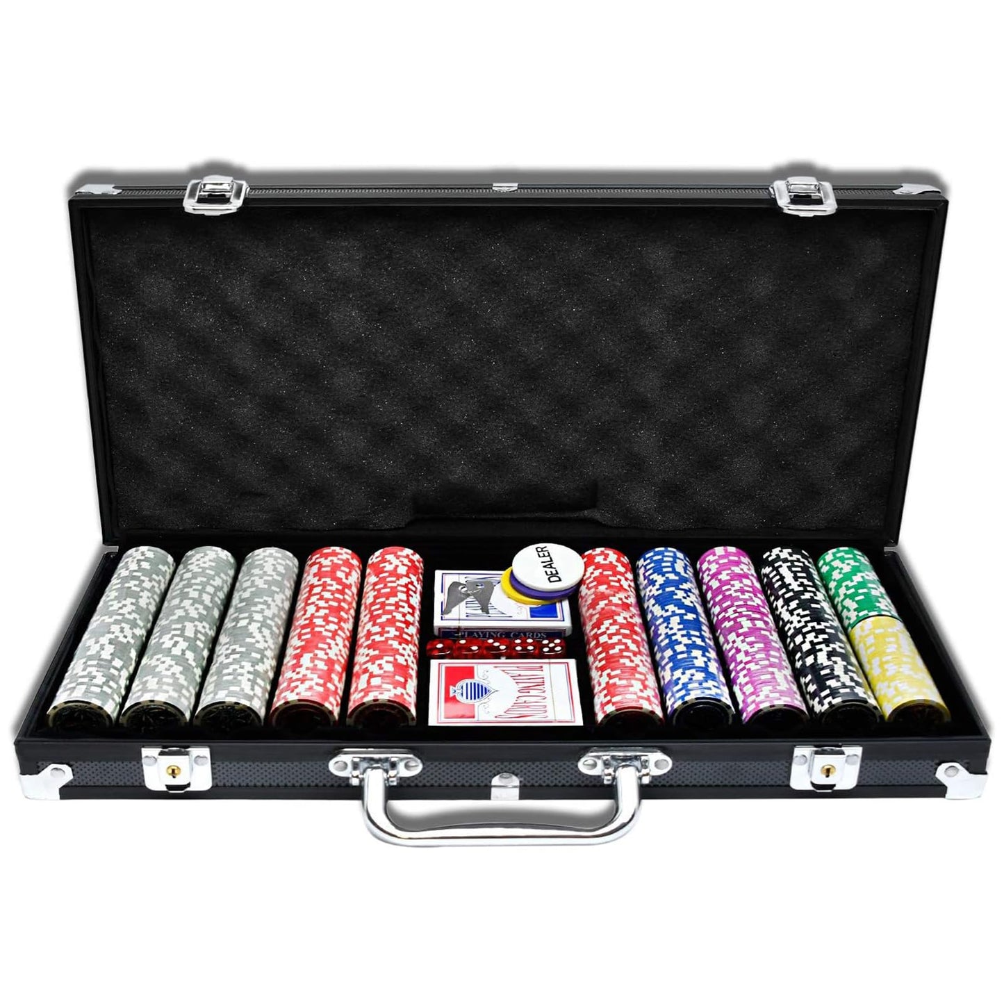 Pokerkoffer Set mit 500 Laserchips und Zubehör, Schwarz