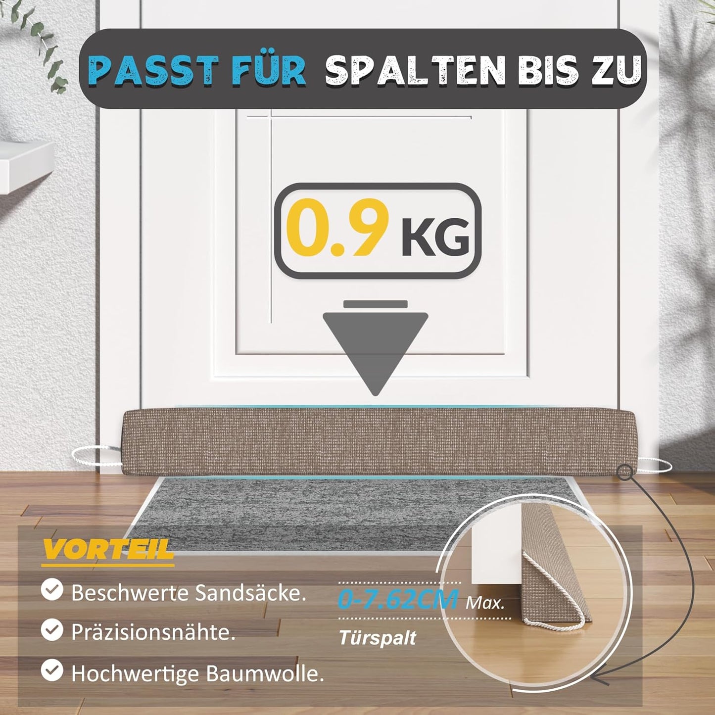 Zugluftstopper für Türen, 90 cm, Braun 90CM