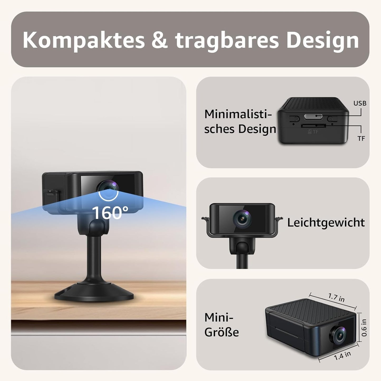 4K Mini Kamera mit Nachtsicht, Schwarz
