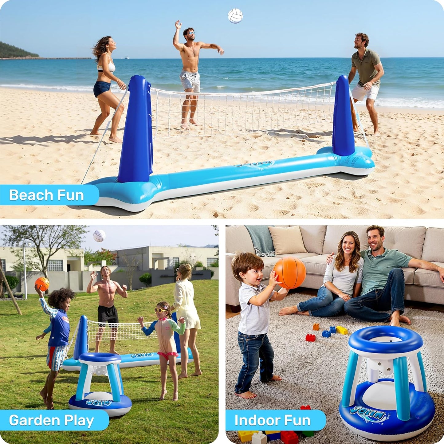 Aufblasbares Pool-Spielset mit Volleyball & Basketball, Dunkelblau