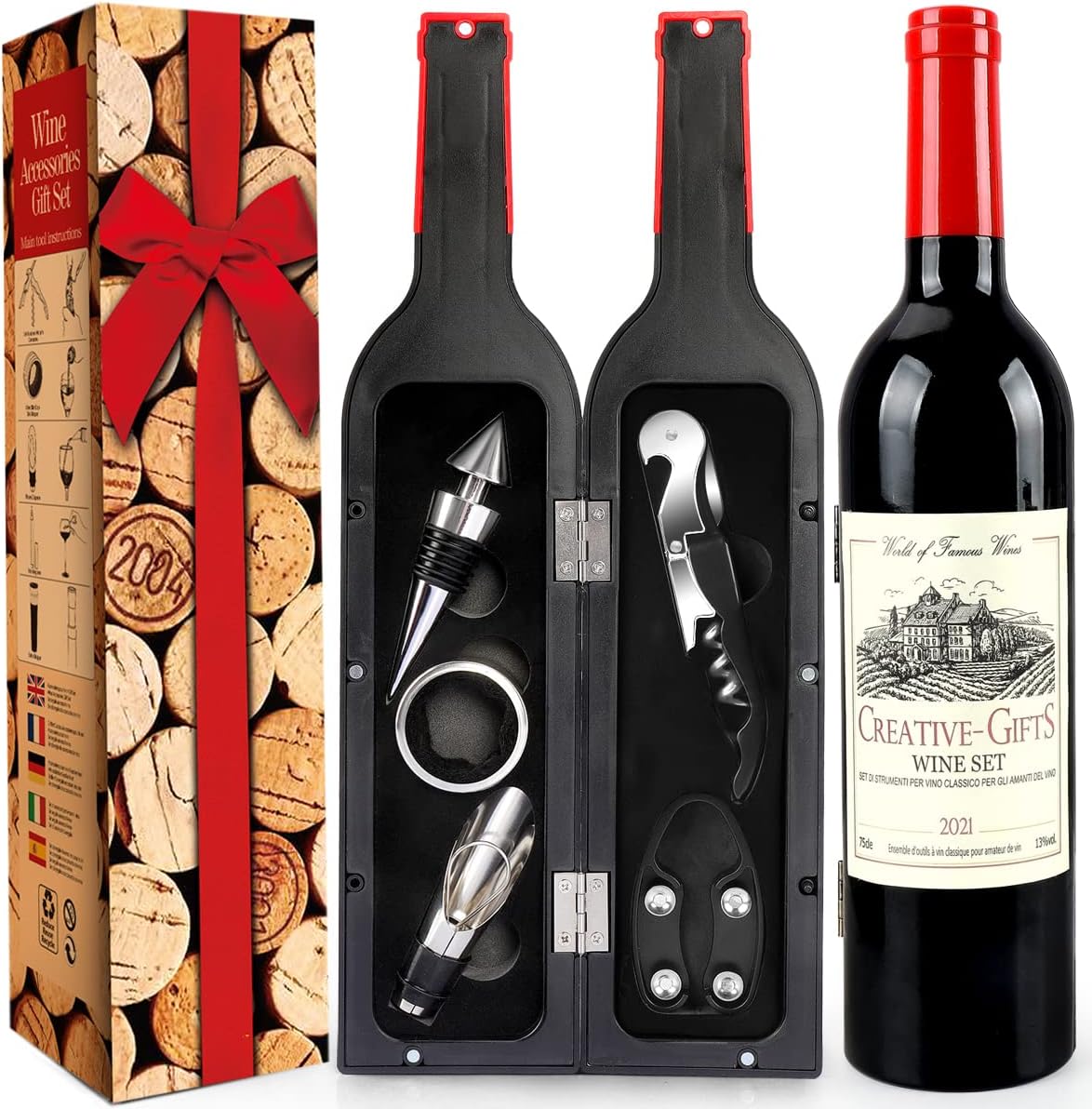 Weinflaschen-Korkenzieher-Set mit Sommelier-Werkzeugen, Black 02