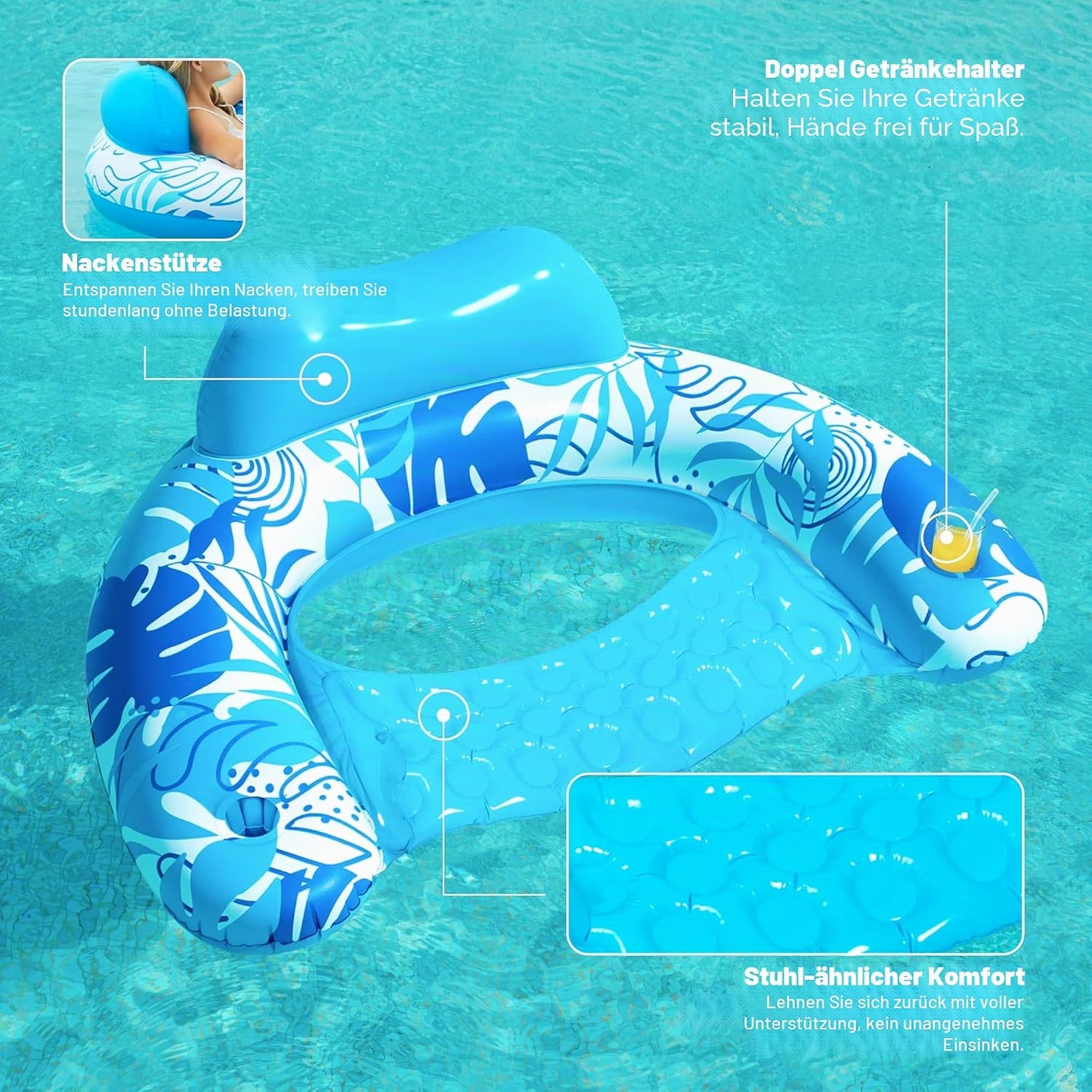 Aufblasbare Pool-Flösse mit Getränkehaltern, 2er-Set, Blau, Grün