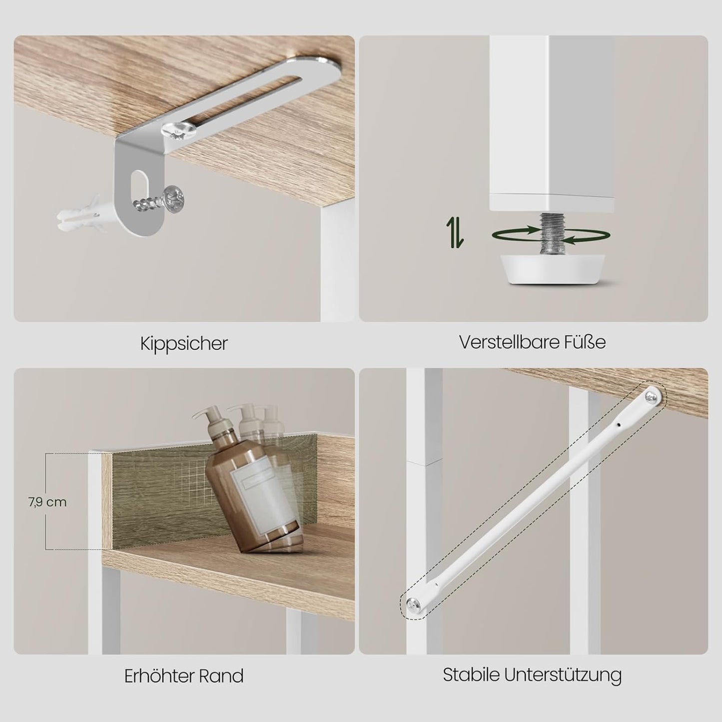 Waschmaschinenregal mit 3 Ablagen, platzsparend