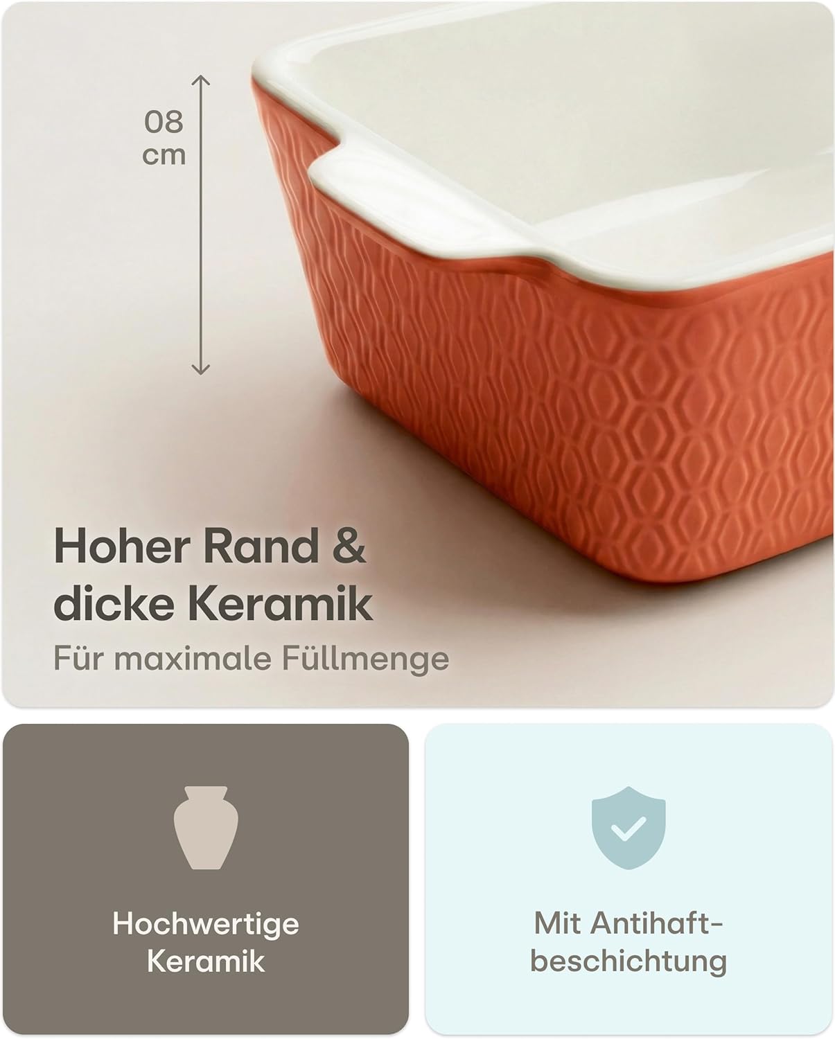 Auflaufform mit extra hohem Rand, Rot