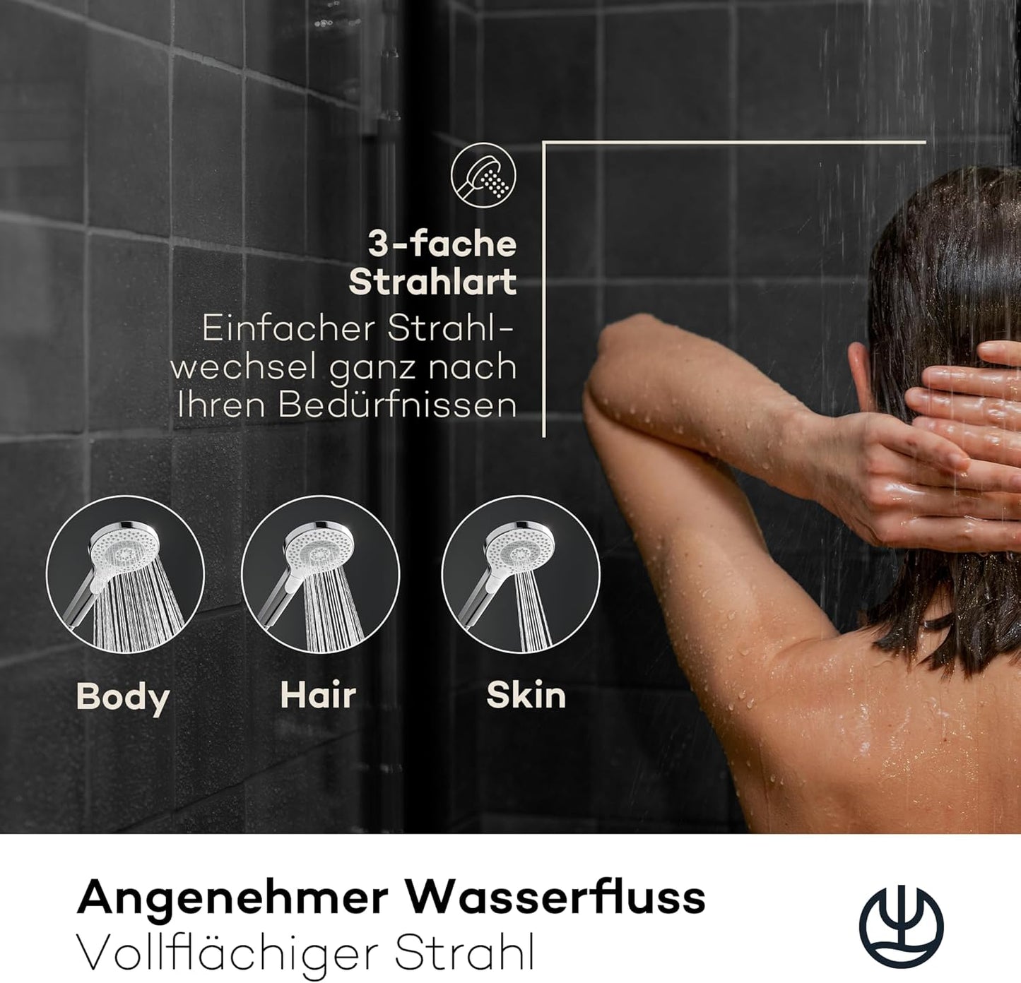 X3 Duschkopf, 3 Strahlarten Chrom