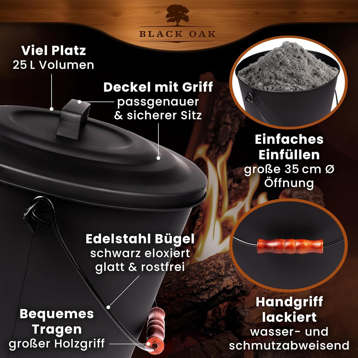 Ascheeimer-Set Santorini, Santorini 25L + Feger & Schaufel