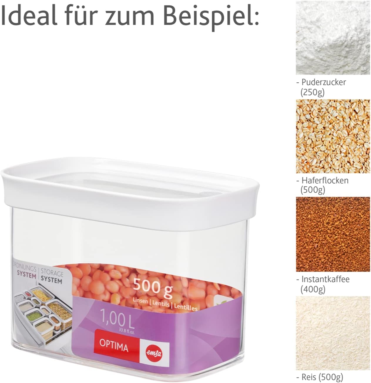 Vorratsdose Optima, Trockenvorrat 1.0 L Weiss/Transparent