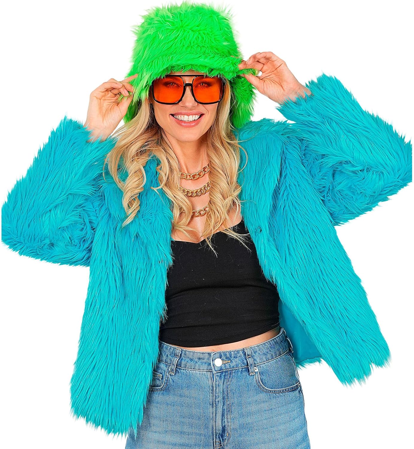Türkise Damen Plüschjacke, Türkis L-XL