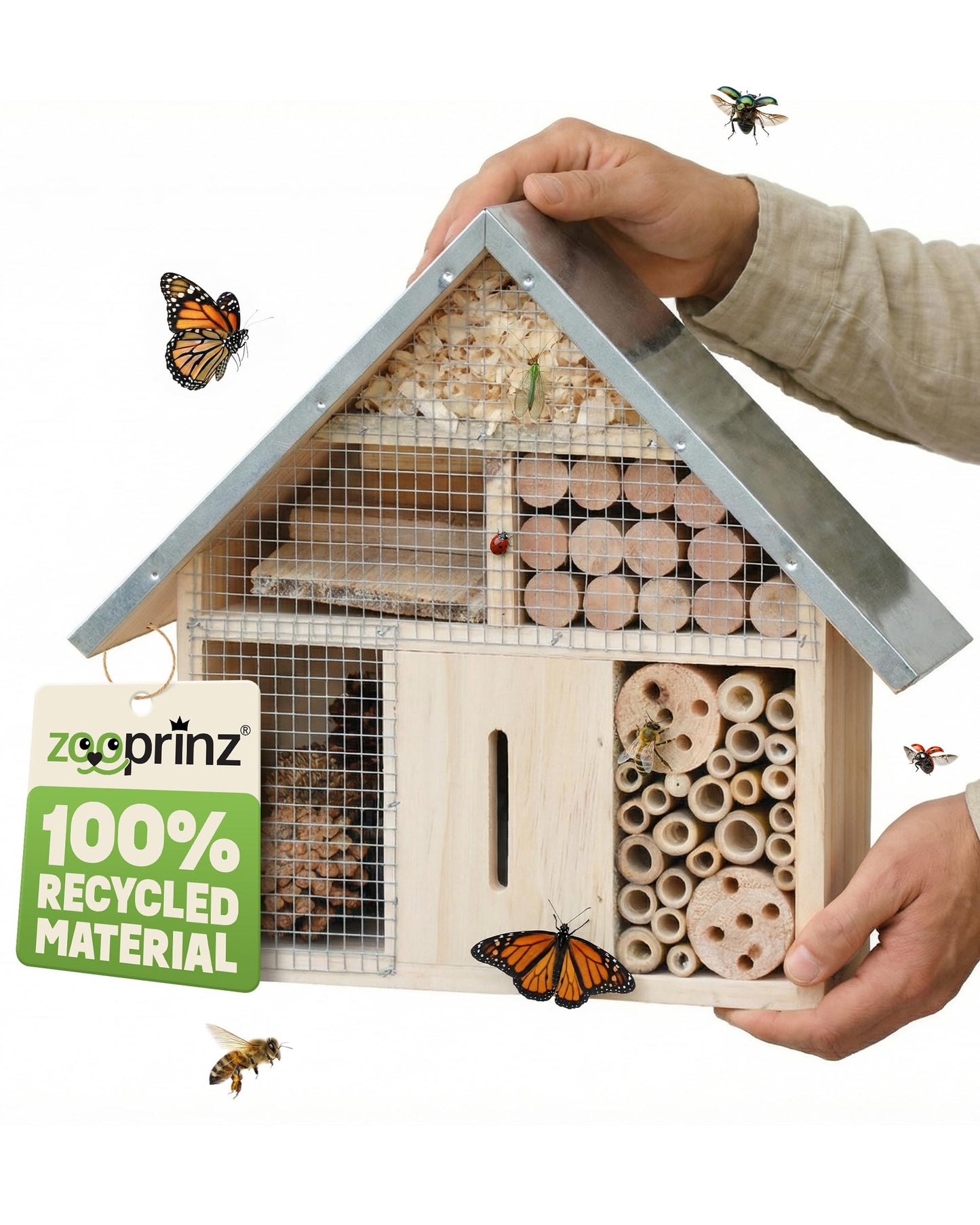 Kompaktes Insektenhotel mit Metalldach (27,3 cm), Kompaktes Insektenhotel – Metalldach (27,3 cm)