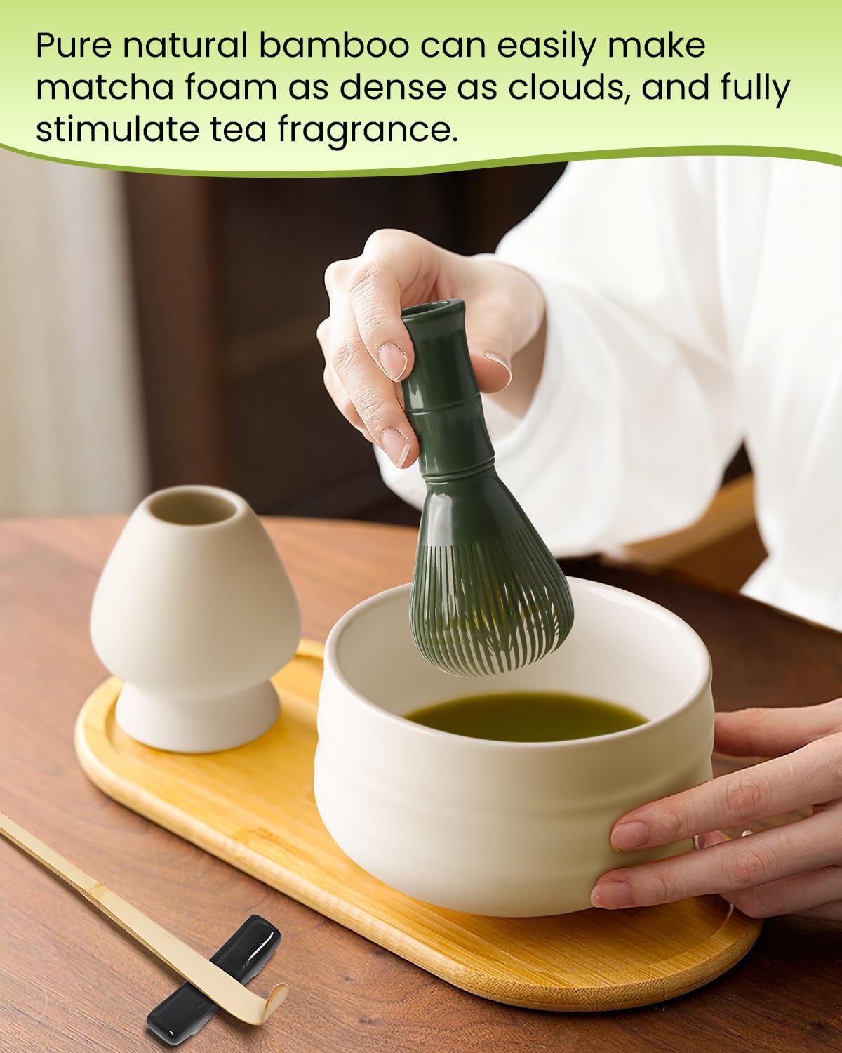 Matcha-Teezubehör-Set, Matcha-schneebesen aus Harz – Weiss