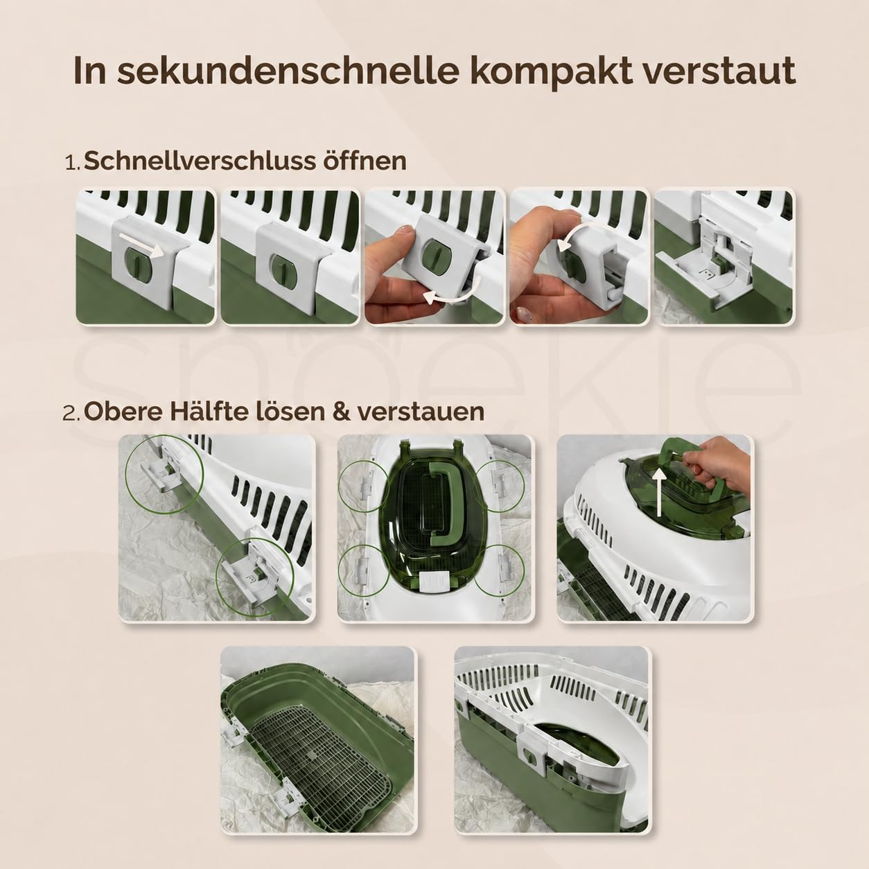 Transportbox für Katzen mit zwei Öffnungen, grün