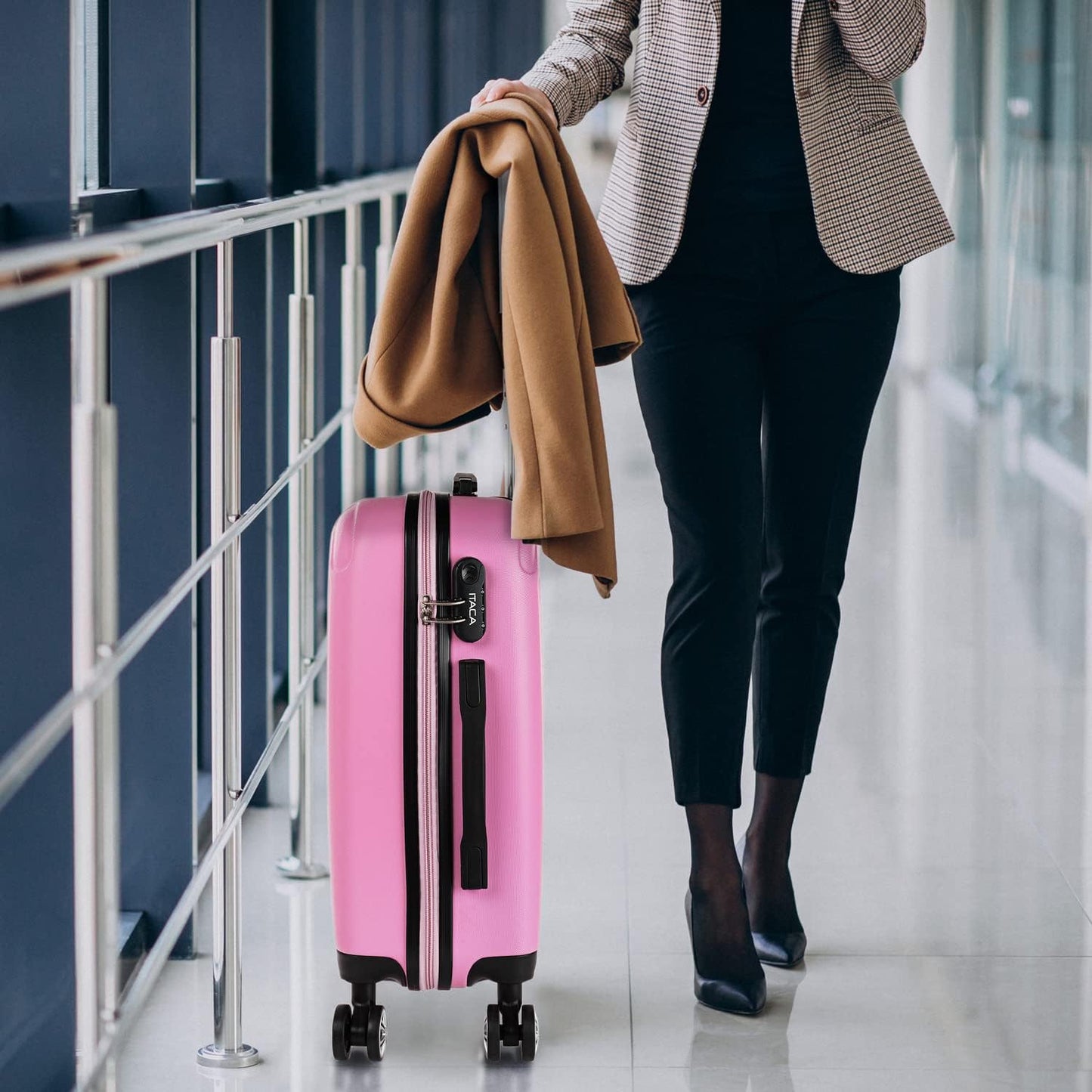 Trolley-Handgepäckkoffer mit Zahlenschloss, Rosa / 55 cm