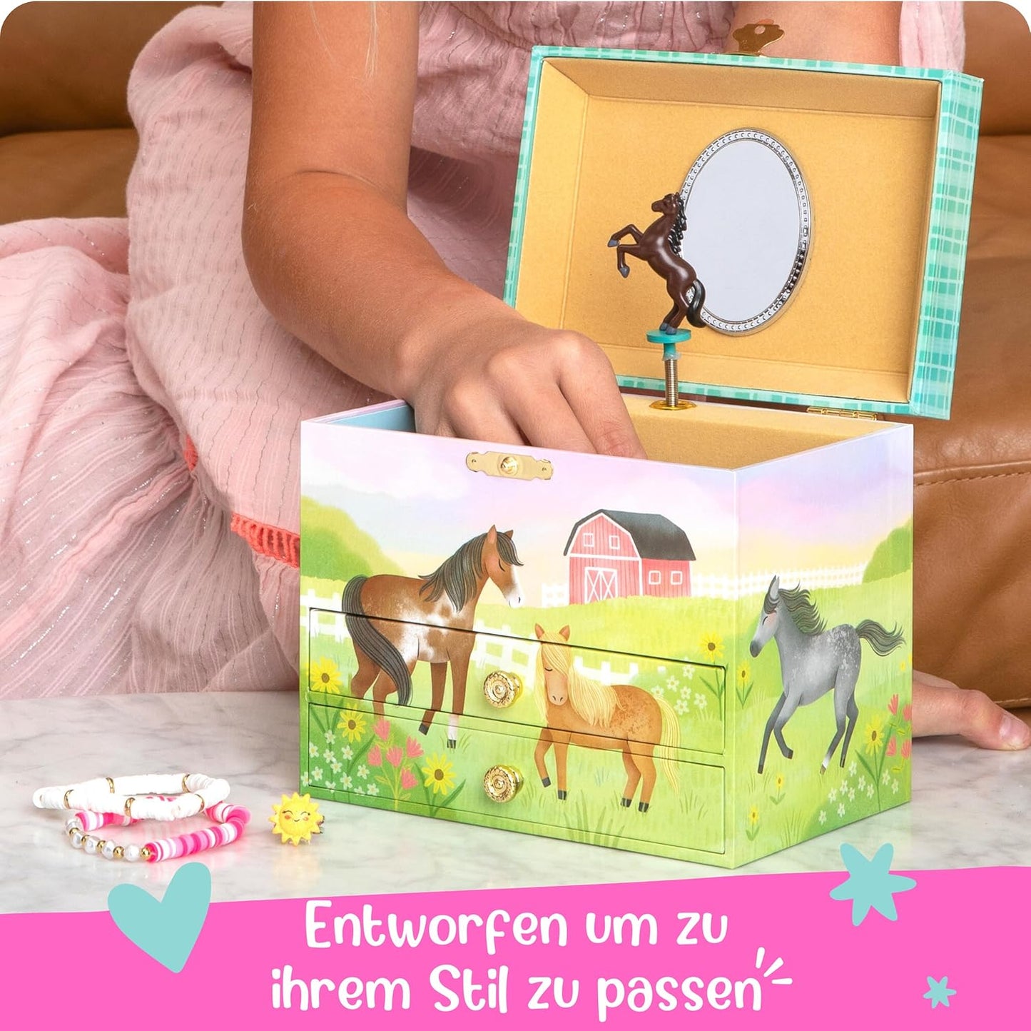 Musik-Schmuckschatulle mit Pferdemotiv für Mädchen, Pferd