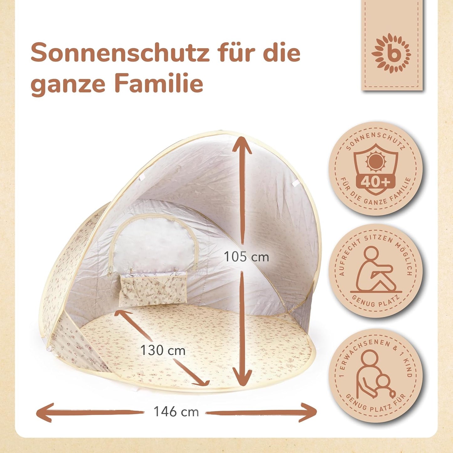 Vintage Flowers Pop-up Strandmuschel mit UV-Schutz 40+, Strandmuschel Vintage Flowers