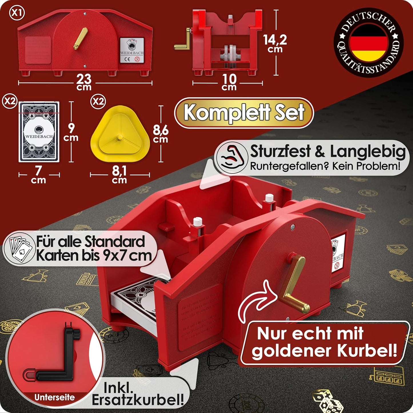 Kartenmischmaschine mit Kurbel & Kartenset, Rot
