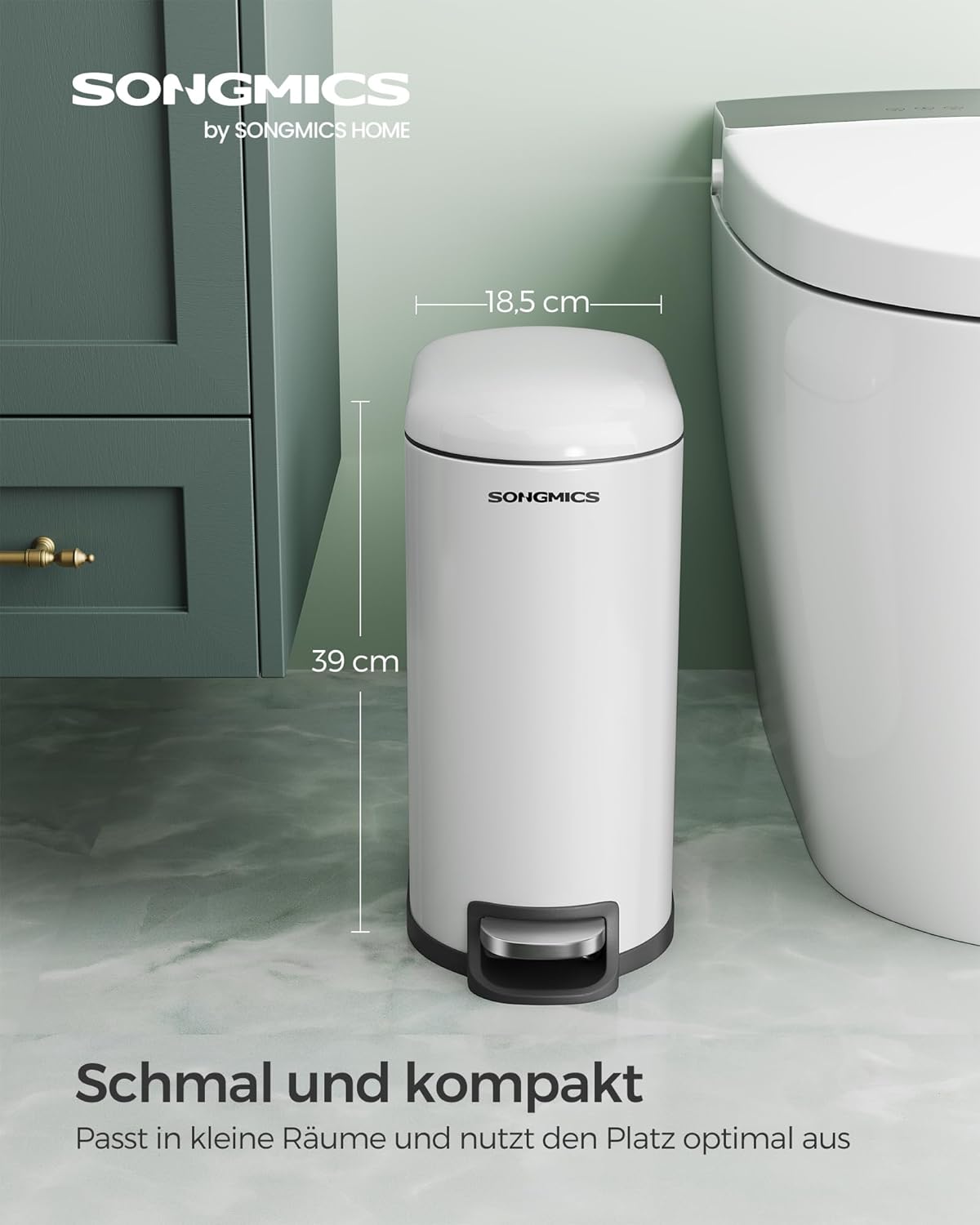 Kleiner Treteimer für Badezimmer, Wolkenweiss