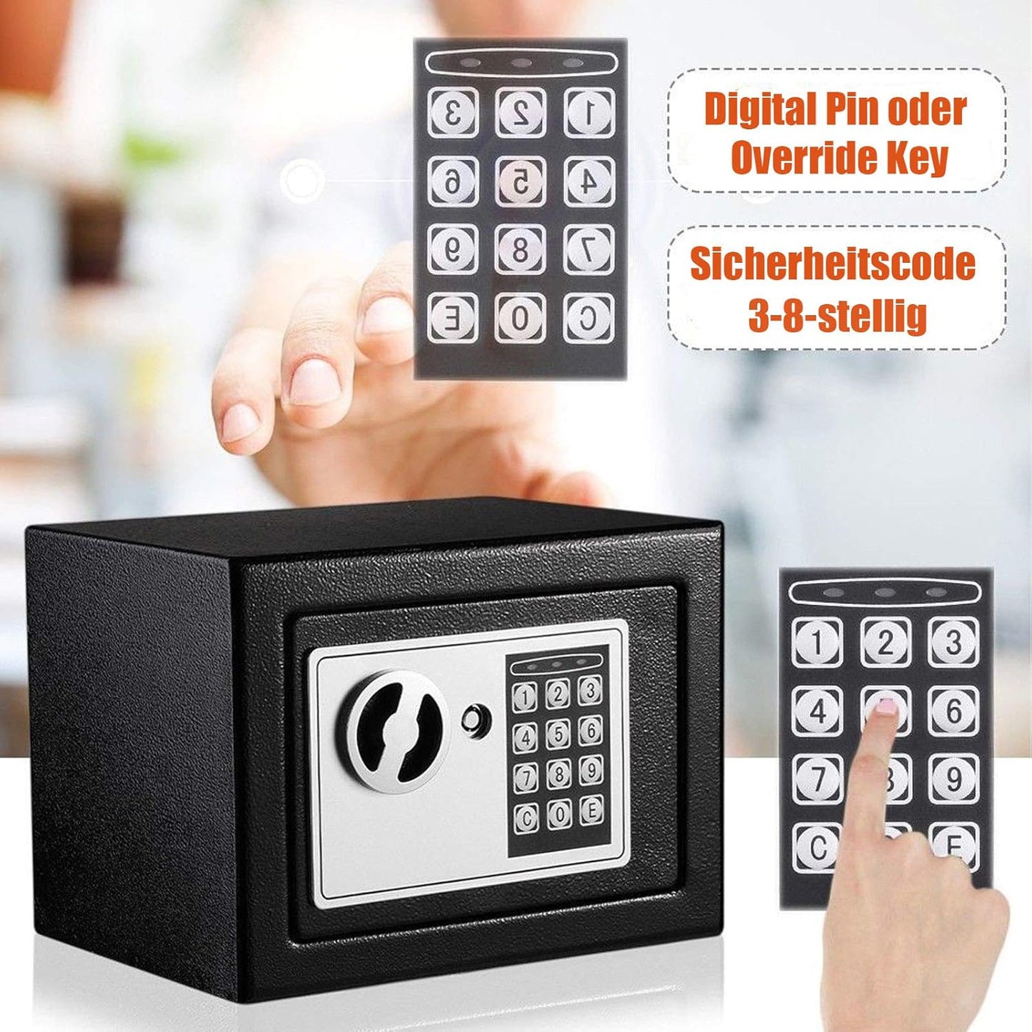 Elektronischer Wandtresor mit Zahlenschloss, 4.6L -Schwarz