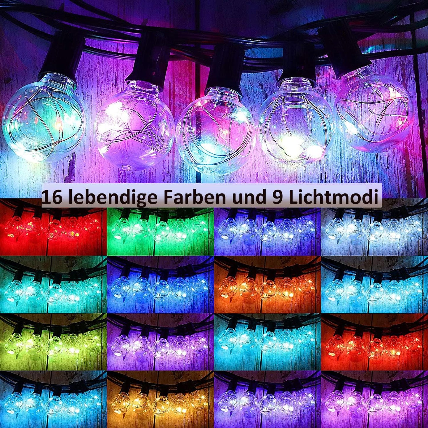 LED-Lichterkette, G40 9M 30LED|16 Farben