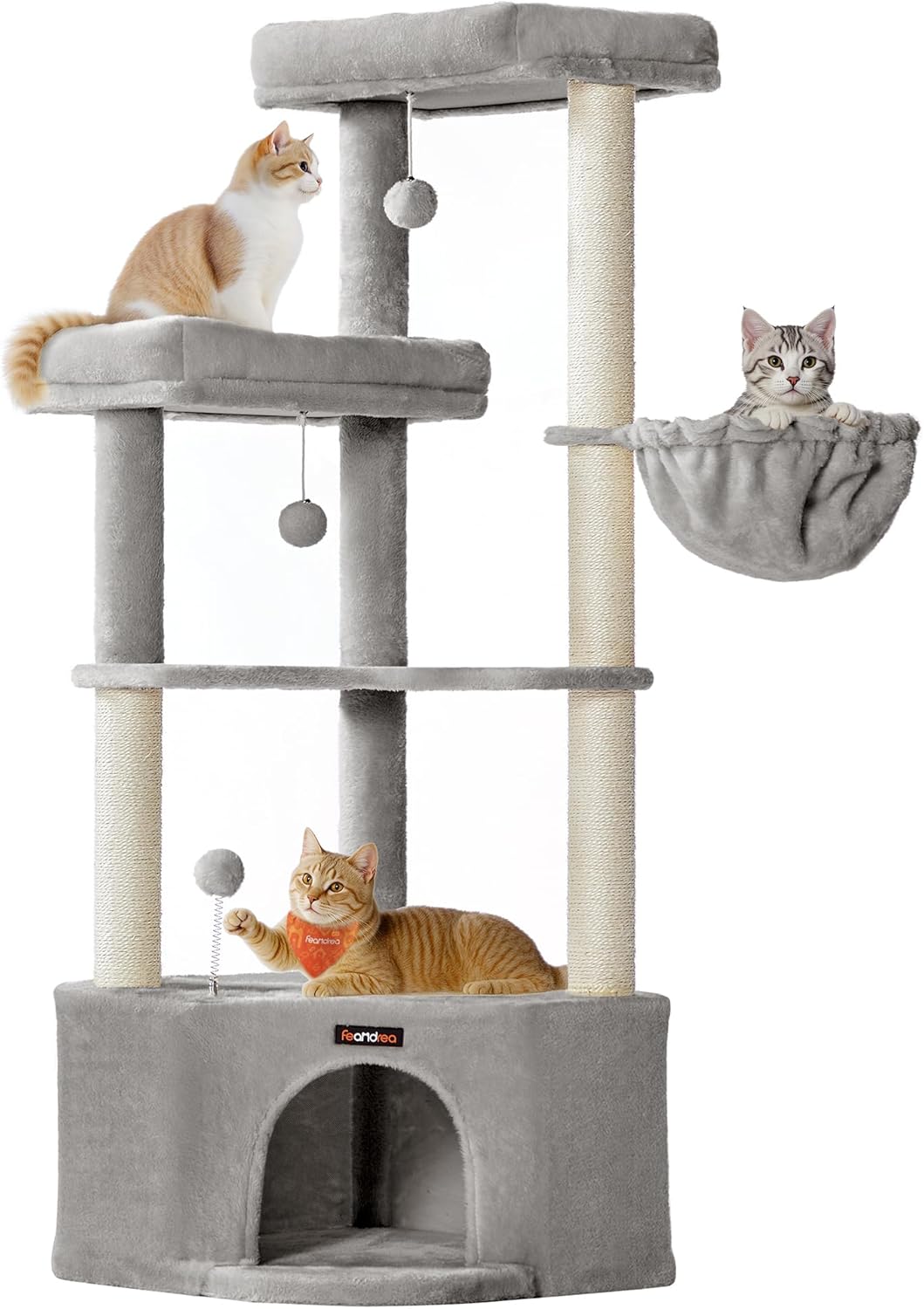 Katzenkratzbaum mit Kuschelhöhle und Plattformen, taubengrau