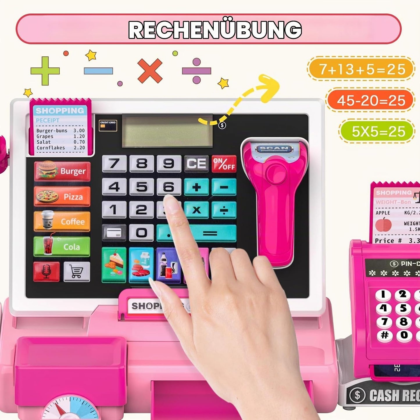 Elektronische Spielzeugkasse mit Zubehör, Rosa