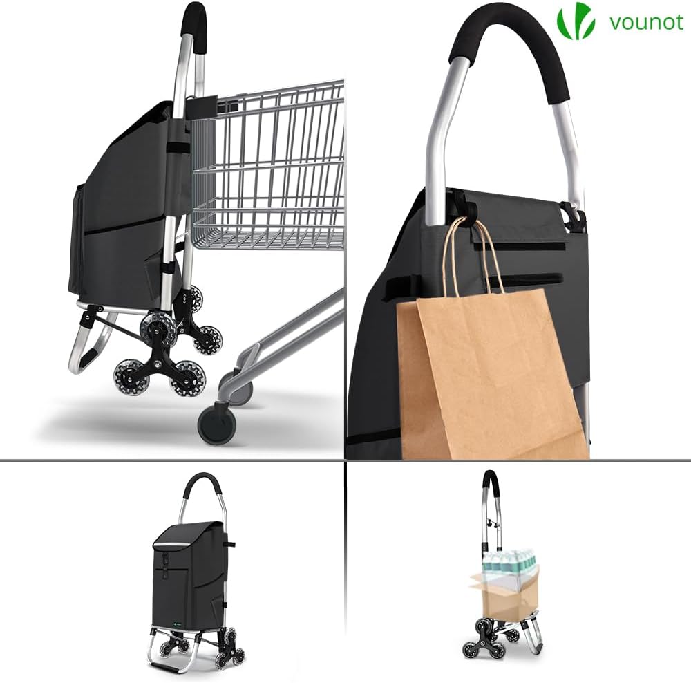 Einkaufstrolley mit Treppensteiger-Funktion, 58L Schwarz