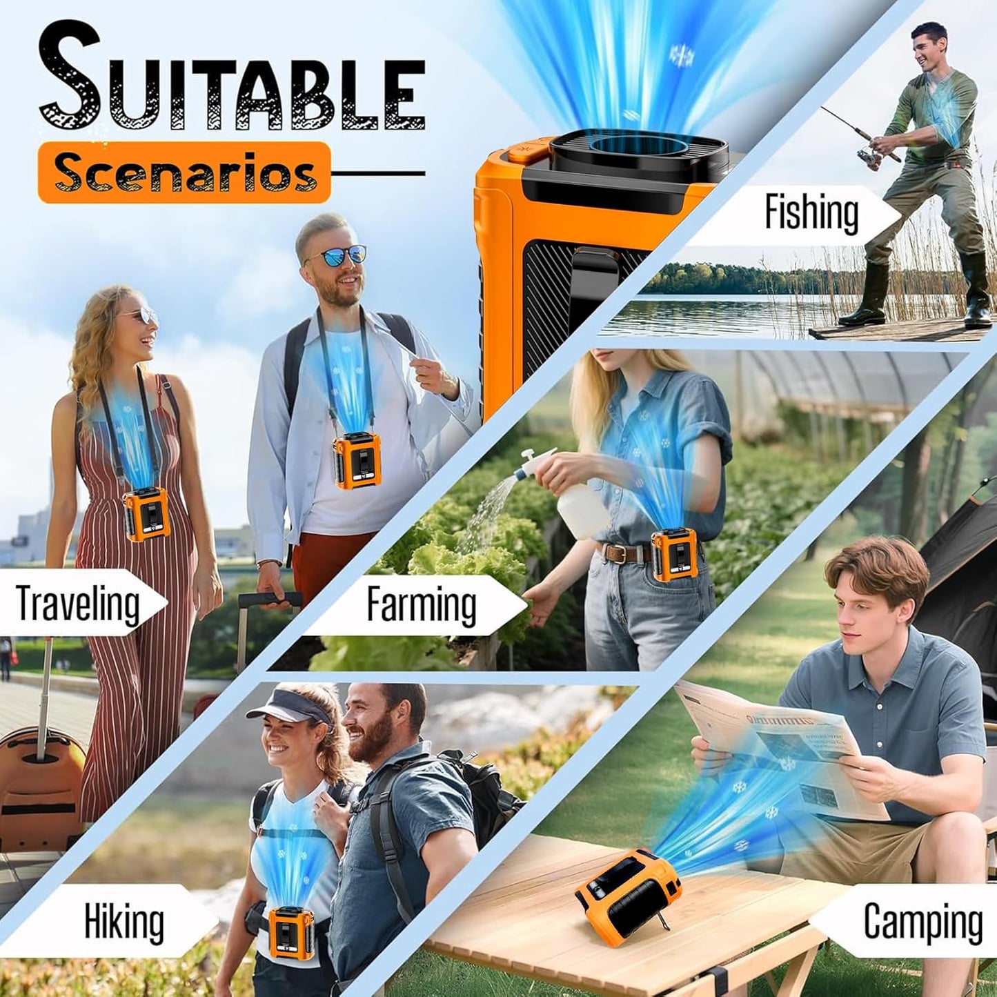 Tragbarer USB-Clip-Ventilator, Orange