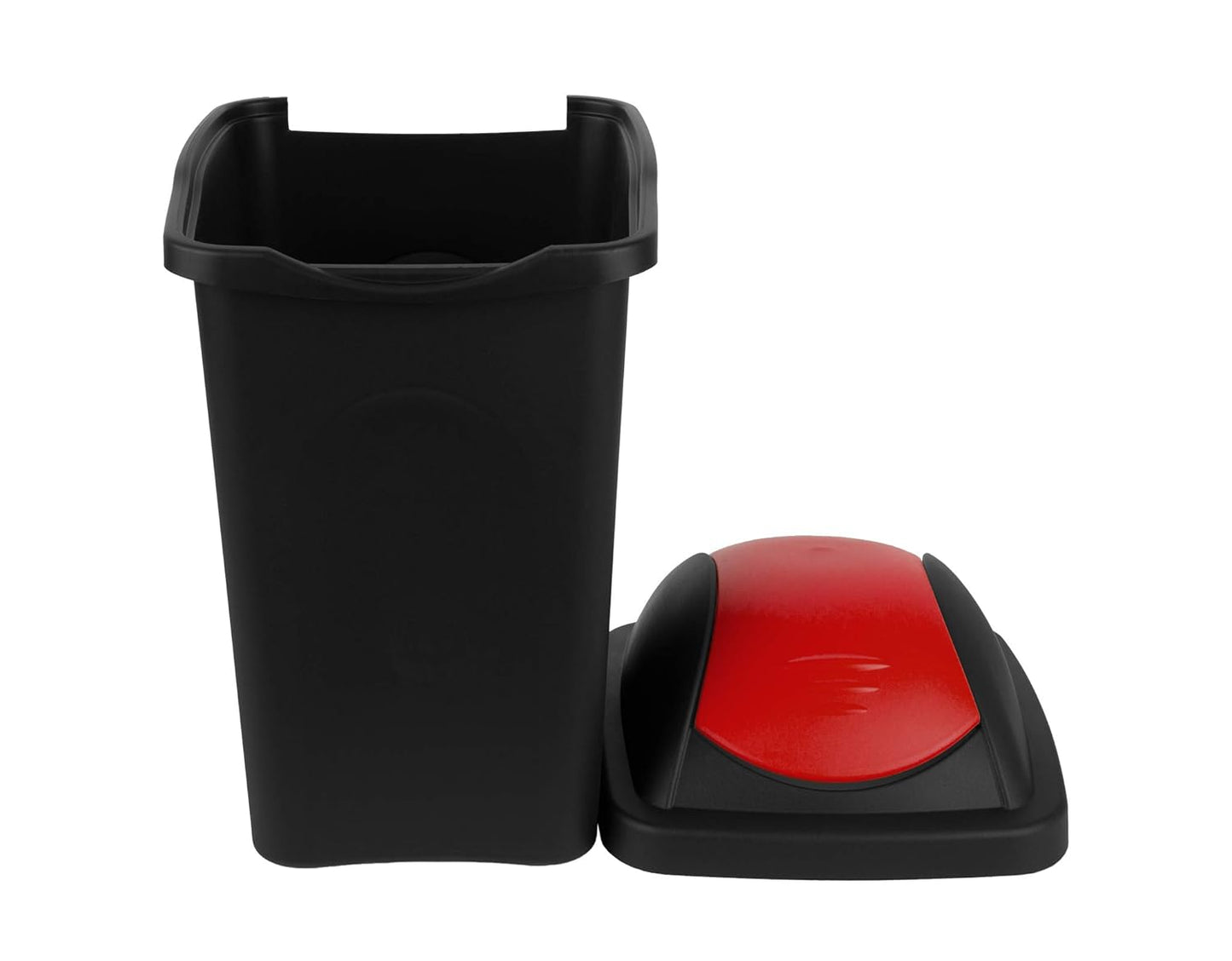 Mülleimer mit Schwingdeckel 60L Kunststoff, Schwarz Rot 60 L
