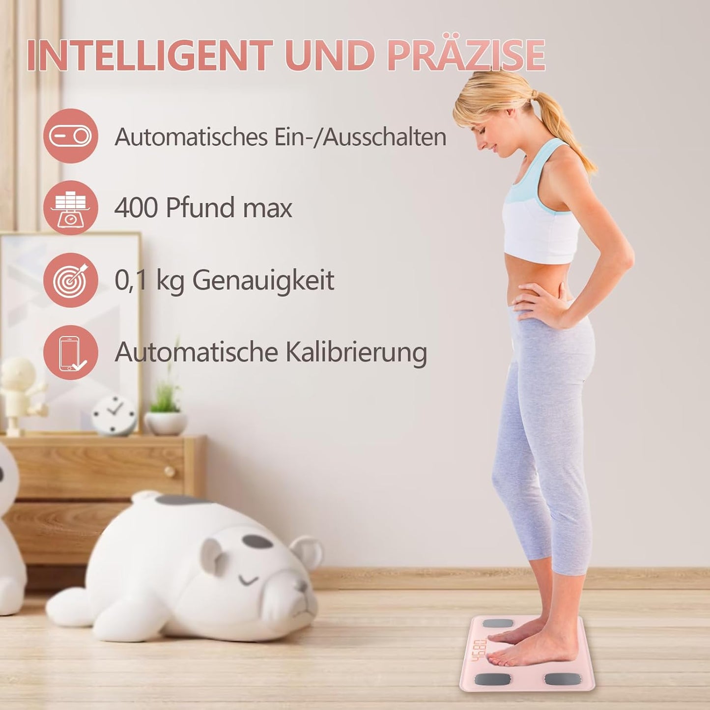 Körperfettwaage ‎1467-01 mit App-Steuerung, Rosa